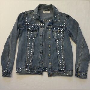 Glamorize Heavy‎ Embellished Women’s Blue Jean Jacket Size XS Western Boho